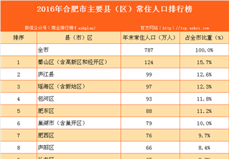 2016年合肥市主要县（区）人口排行榜