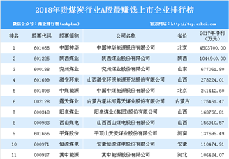 2018年煤炭行业最赚钱上市公司排行榜