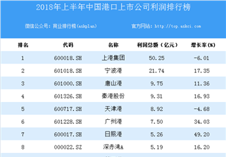 2018上半年中国港口上市公司利润排行榜