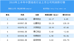 2018上半年中國造紙行業上市公司利潤排行榜