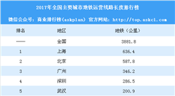 2017年全國主要城市地鐵運營線路長度排行榜：武漢遠超杭州（附榜單）
