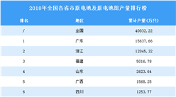 2018年全國各省市原電池及原電池組產量排行榜TOP10