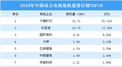 2019年中國動力電池裝機量排行榜TOP10：寧德時代占據半壁江山穩居第一（圖）