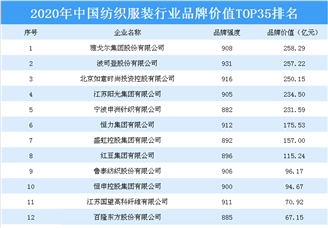 2020年中国纺织服装行业品牌价值排行榜