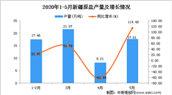 2020年1-5月新疆原鹽產量為64.85萬噸 同比增加37.28%