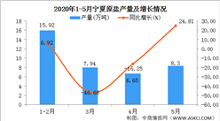 2020年1-5月寧夏原鹽產量為38.81萬噸 同比增長27.2%