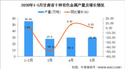 2020年1-5月甘肅省十種有色金屬產量為141.38萬噸 同比增長26.32%