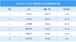 2020年1-6月中國乘用車企業銷量排行榜