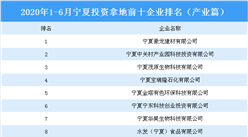 產業地產投資情報：2020年1-6月寧夏投資拿地前十企業排行榜（產業篇）