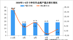 2020年1-6月陜西省十種有色金屬產量為108.74萬噸   同比增長20.50%