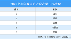 2020上半年全國礦產金產量TOP5省份排行榜
