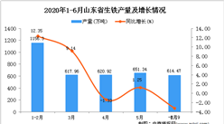 2020年1-6月山東省生鐵產量為3655.95萬噸 同比增長3.97%