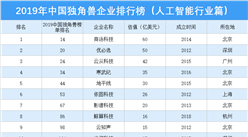 2019年中國獨角獸企業排行榜（人工智能行業篇）
