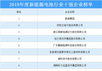 2019年度新能源电池行业十强企业排行榜