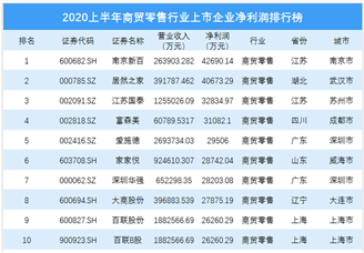 2020上半年商贸零售行业上市企业净利润排行榜  TOP100（附榜单）