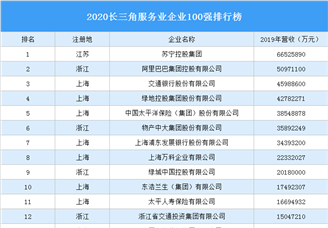 2020长三角服务业企业100强排行榜（附完整榜单）
