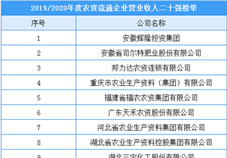 2019/2020年度农资流通企业营业收入二十强榜单