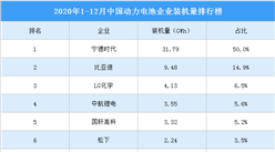 2020年1-12月動力電池企業裝機量排名：寧德時代31.79GWh穩居第一（圖）