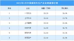 2021年1月中國乘用車企業銷量排行榜