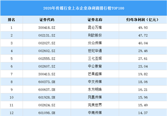 2020年中国传媒行业上市公司净利润排行榜TOP100