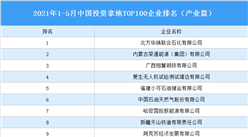 產業地產投資情報：2021年1-5月中國投資拿地TOP100企業排行榜（產業篇）