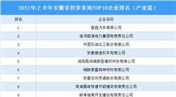 產業地產投資情報：2021年上半年安徽省投資拿地TOP10企業排名（產業篇）