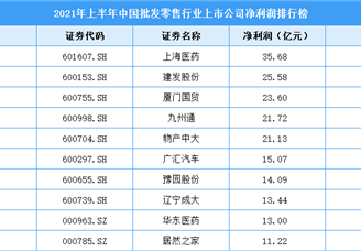 2021年上半年中国批发零售行业上市公司净利润排行榜（附全榜单）
