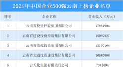 2021年中國企業500強榜云南上榜企業排行榜（附榜單）