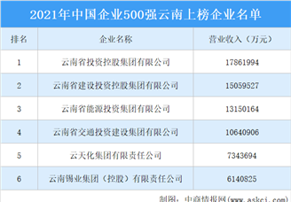 2021年中国企业500强榜云南上榜企业排行榜（附榜单）