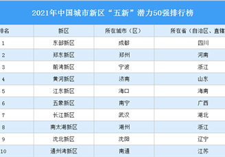 2021年中国城市新区“五新”潜力50强排行榜（附榜单）