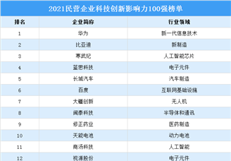 2021中国民营企业科技创新影响力百强企业排行榜（附榜单）