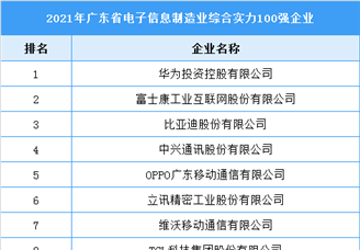 2021年广东省电子信息制造业综合实力100强企业