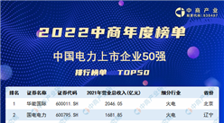 2022年中國電力上市公司營業收入排行榜（附榜單）