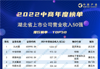 2022年湖北省上市公司营业收入排行榜（附榜单）