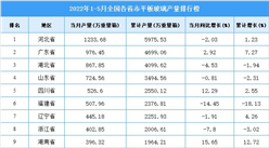 2022年1-5月全國各省市平板玻璃產量排行榜