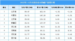 2022年1-5月全國各省市燒堿產量排行榜