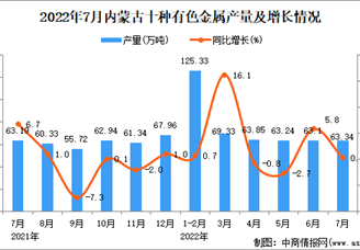 2022年7月内蒙古十种有色金属产量数据统计分析