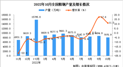 2022年10月全國粗鋼產量數據統計分析