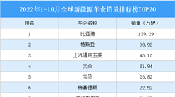 2022年1-10月全球新能源車企銷量排行榜TOP20（附榜單）