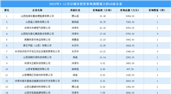 產業投資情報：2022年1-11月運城市投資拿地規模最大的50家企業