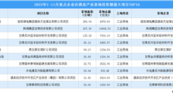 企業投資情報：2022年1-11月重點企業在酒泉產業拿地投資額最大項目TOP10