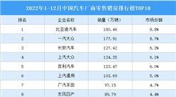 2022年1-12月中國汽車廠商零售銷量排行榜TOP10（附榜單）