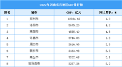 2022年河南省各地區GDP排行榜：鄭州破萬億元（圖）