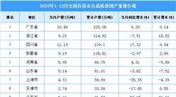 2022年1-12月全國各省市合成洗滌劑產量排行榜