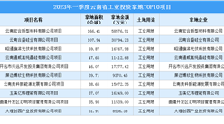 2023年一季度云南省十大工業土地投資項目，涉地面積約621公頃