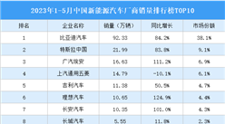 2023年1-5月中國新能源汽車廠商銷量排行榜TOP10（附榜單）