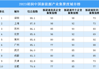 2023胡润中国新能源产业集聚度城市排行榜（附完整榜单）