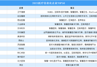 2023医疗信息化企业TOP50（附榜单）