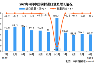 2023年6月中国钢材进口数据统计分析：累计进口量同比下降超三成