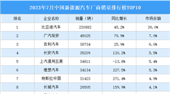 2023年6月中國新能源汽車廠商銷量排行榜TOP10（附榜單）